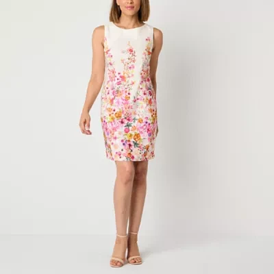 Brannan Womens Sleeveless Floral Sheath Dress