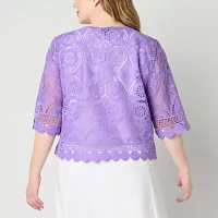 Rabbit Design Womens Round Neck 3/4 Sleeve Shrug Plus
