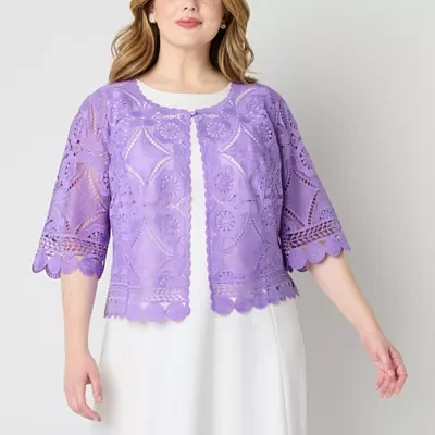 Rabbit Design Womens Round Neck 3/4 Sleeve Shrug Plus