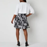 Perceptions Womens Floral Jacket Dress Plus