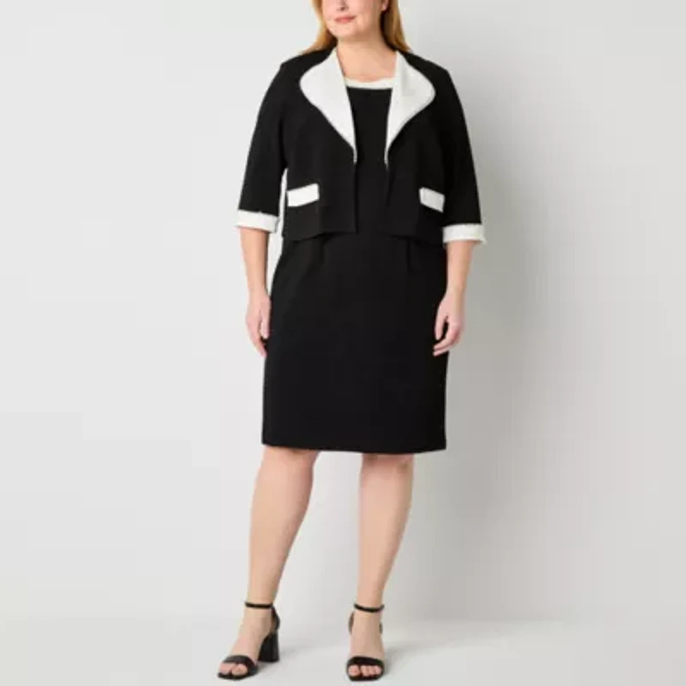 Maya Brooke Womens Jacket Dress Plus