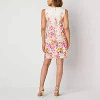 Brannan Womens Short Sleeve Floral Sheath Dress Petite