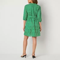 Ronni Nicole Womens 3/4 Sleeve Eyelet Fit + Flare Dress Petite