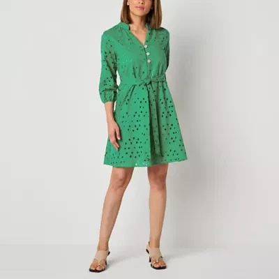 Ronni Nicole Womens 3/4 Sleeve Eyelet Fit + Flare Dress Petite