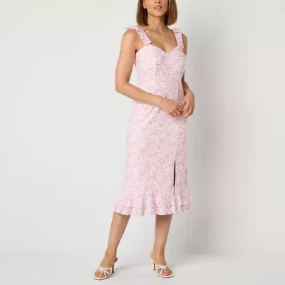 Ronni Nicole Womens Sleeveless Floral Midi Fit + Flare Dress Petite