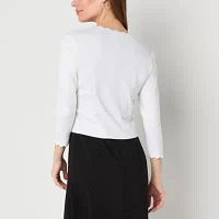 Perceptions Womens Split Crew Neck 3/4 Sleeve Shrug Petite