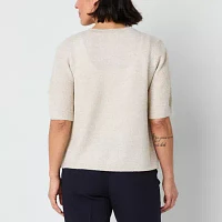 Liz Claiborne Womens Crew Neck Short Sleeve Button Cardigan