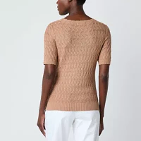 Liz Claiborne Womens Round Neck Short Sleeve Pullover Sweater