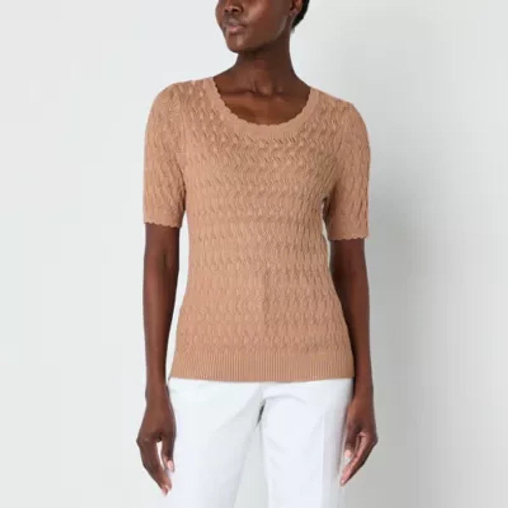 Liz Claiborne Womens Round Neck Short Sleeve Pullover Sweater