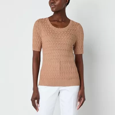Liz Claiborne Womens Round Neck Short Sleeve Pullover Sweater