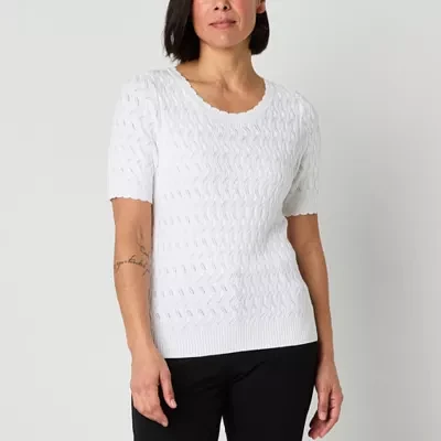 Liz Claiborne Womens Round Neck Short Sleeve Pullover Sweater