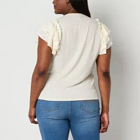 Frye and Co. Plus Womens Y Neck Short Sleeve Blouse