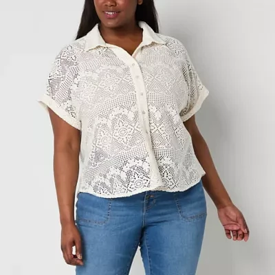 Frye and Co. Plus Womens Short Sleeve Regular Fit Button-Down Shirt