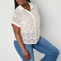 Frye and Co. Plus Womens Short Sleeve Regular Fit Button-Down Shirt