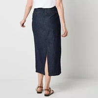 Liz Claiborne Womens Mid Rise Midi Denim Skirt