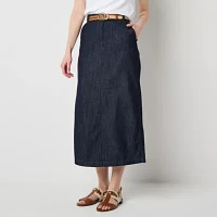 Liz Claiborne Womens Mid Rise Midi Denim Skirt