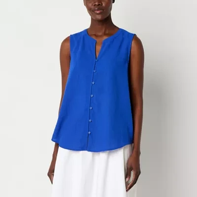 Liz Claiborne Womens Split Crew Neck Sleeveless Tank Top