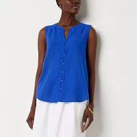 Liz Claiborne Womens Split Crew Neck Sleeveless Tank Top