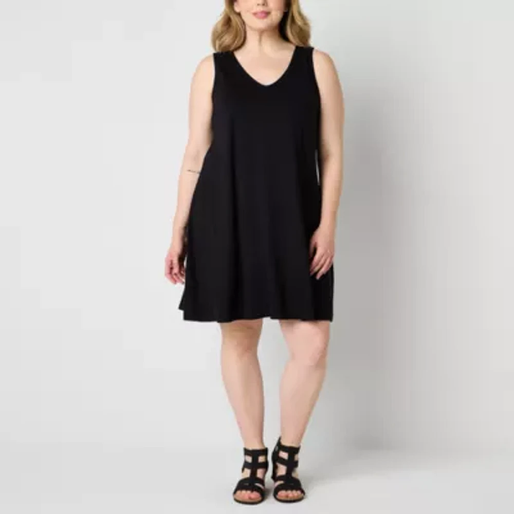 St. John's Bay Womens Sleeveless Midi Swing Dresses Plus