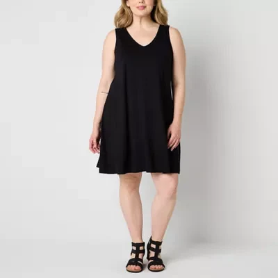 St. John's Bay Womens Sleeveless Midi Swing Dresses Plus