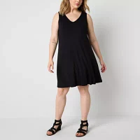 St. John's Bay Womens Sleeveless Midi Swing Dresses Plus