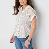 Frye and Co. Womens Short Sleeve Regular Fit Button-Down Shirt