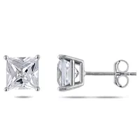 Lab Created White Sapphire 10K White Gold 6.2mm Square Stud Earrings