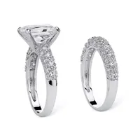 DiamonArt® Womens White Cubic Zirconia Platinum Over Silver Bridal Set