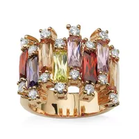 Womens Multi Color Cubic Zirconia 14K Gold Over Brass Cocktail Ring