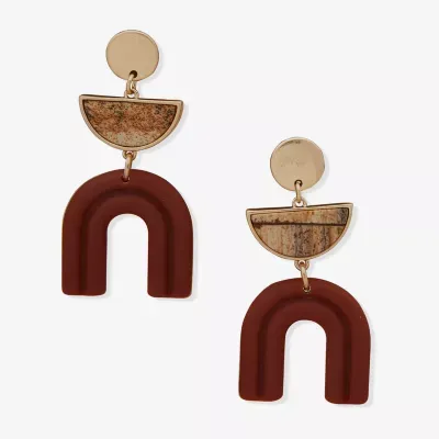 a.n.a Gold Tone & Brown Geo Chandelier Earrings