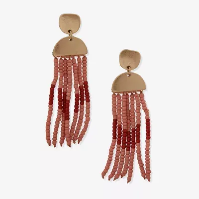 a.n.a Gold Tone & Pink Beaded Fringe Chandelier Earrings