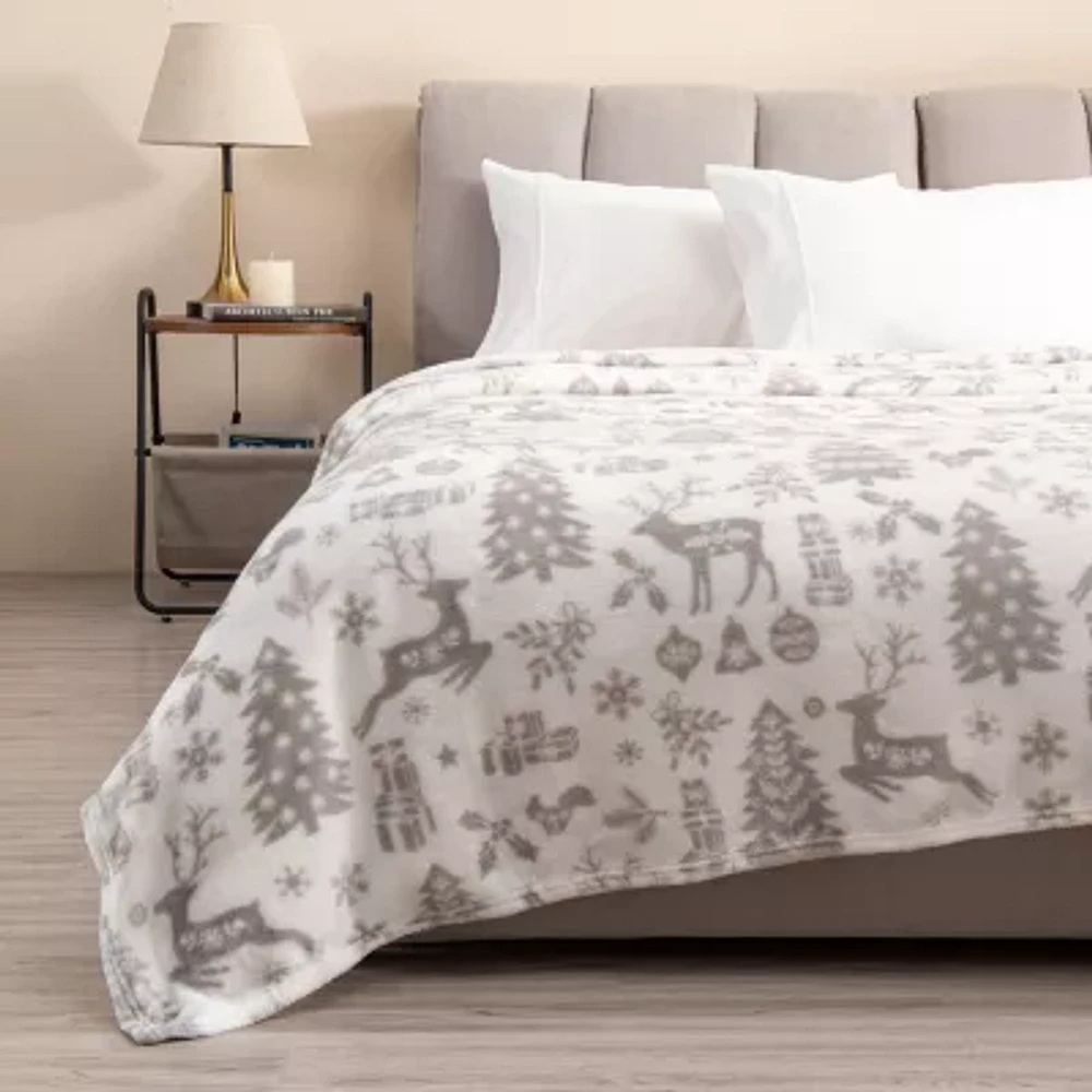 Linery Velvet Plush Fleece Holiday Printed Blanket