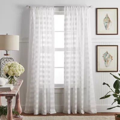 Martha Stewart Sandy Sheer Rod Pocket Set of 2 Curtain Panel