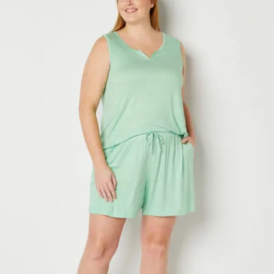 Liz Claiborne Cool and Calm Womens Plus Sleeveless 2-pc. Shorts Pajama Set