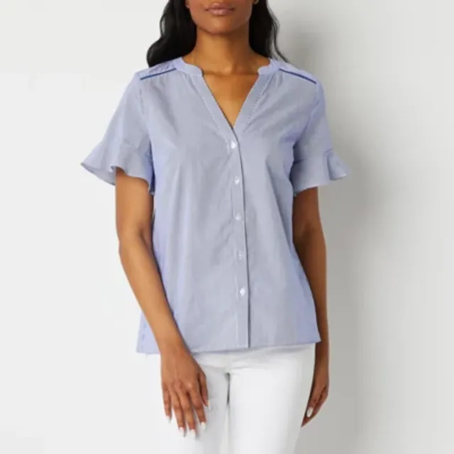 Liz Claiborne Womens Short Sleeve Regular Fit Button-Down Shirt