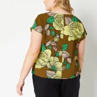 Worthington Plus Womens V Neck Short Sleeve Blouse