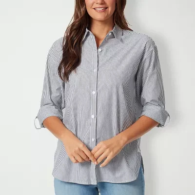 Gloria Vanderbilt® Amanda Womens Long Sleeve Regular Fit Button-Down Shirt