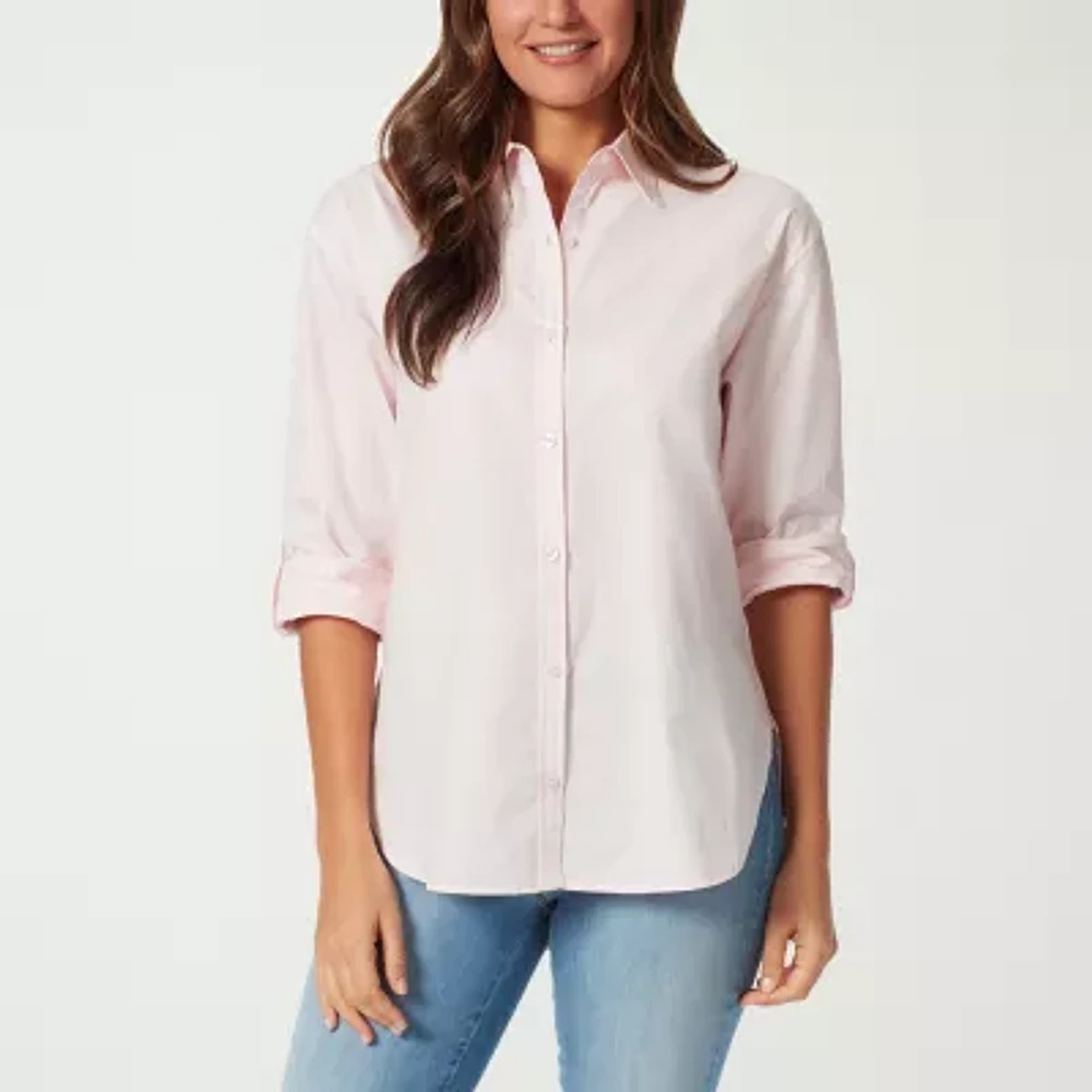 Gloria Vanderbilt® Amanda Womens Long Sleeve Regular Fit Button-Down Shirt