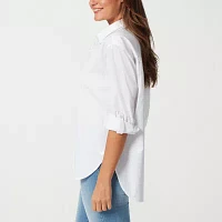 Gloria Vanderbilt® Amanda Womens Long Sleeve Regular Fit Button-Down Shirt