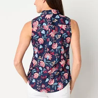 St. John's Bay Tall Womens Sleeveless Regular Fit Button-Down Shirt