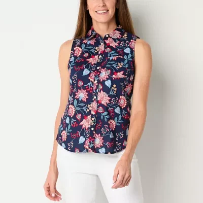 St. John's Bay Tall Womens Sleeveless Regular Fit Button-Down Shirt