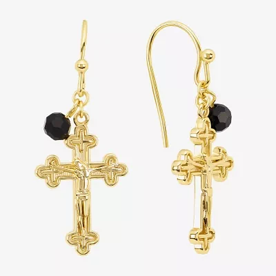 Silver Reflections Crystal 14K Gold Over Brass Cross Drop Earrings