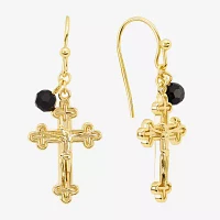 Silver Reflections Crystal 14K Gold Over Brass Cross Drop Earrings