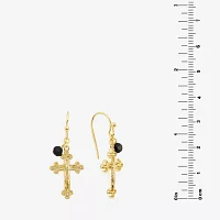 Silver Reflections Crystal 14K Gold Over Brass Cross Drop Earrings
