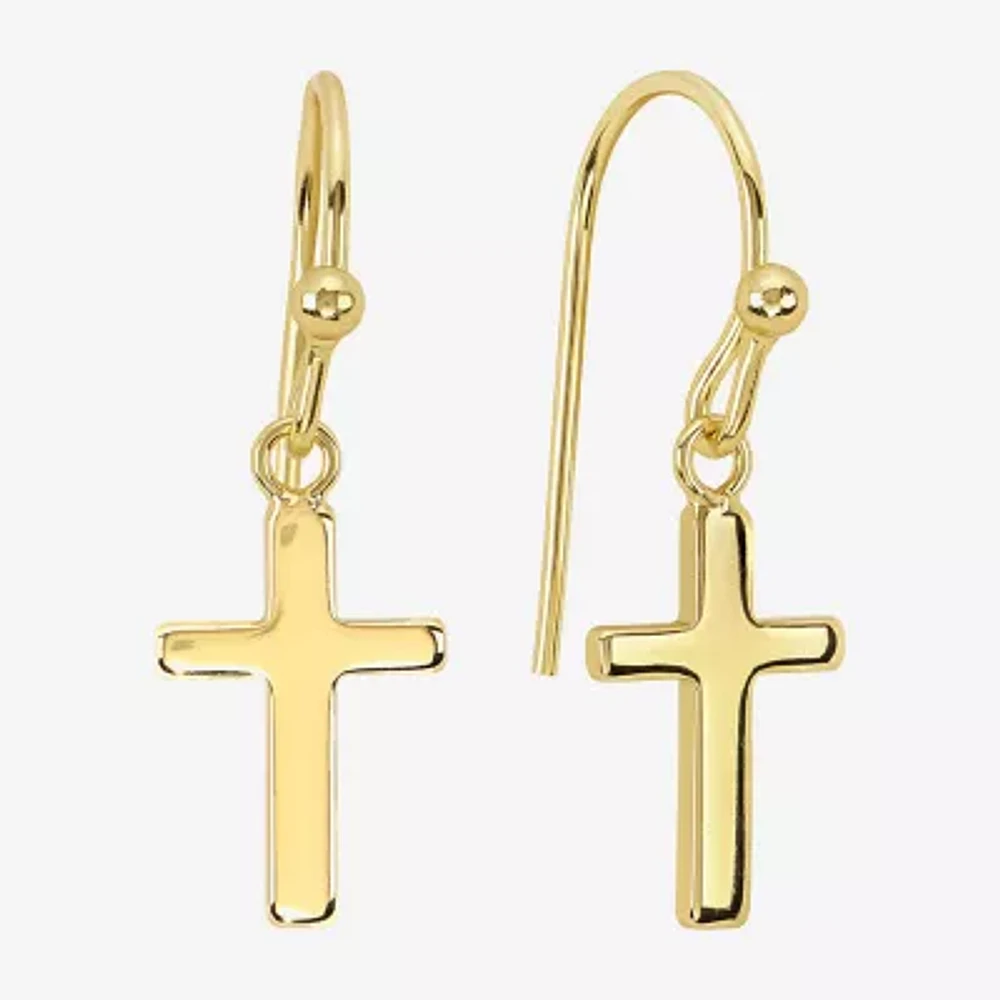 Silver Reflections 14K Gold Over Brass Cross Drop Earrings