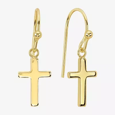 Silver Reflections 14K Gold Over Brass Cross Drop Earrings