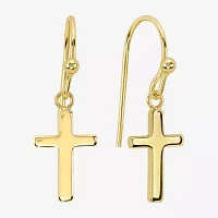Silver Reflections 14K Gold Over Brass Cross Drop Earrings