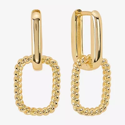Silver Reflections 14K Gold Over Brass Rectangular Drop Earrings