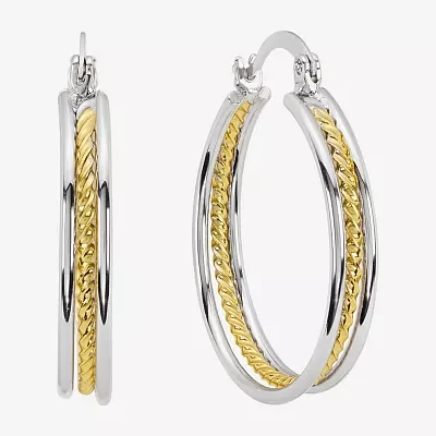 Silver Reflections Pure Silver Over Brass Hoop Earrings
