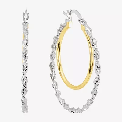 Silver Reflections Pure Silver Over Brass Hoop Earrings